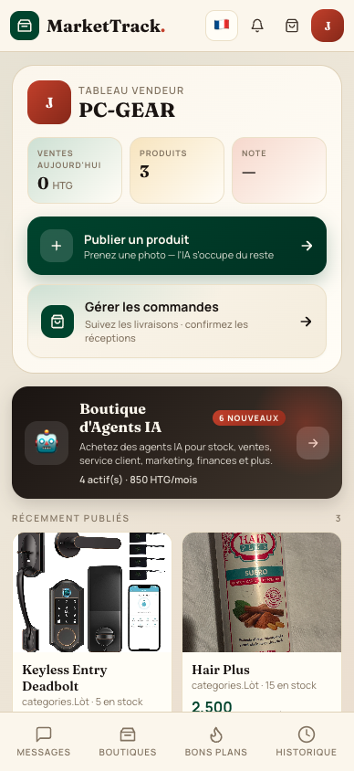 Tableau de bord vendeur MarketTrack